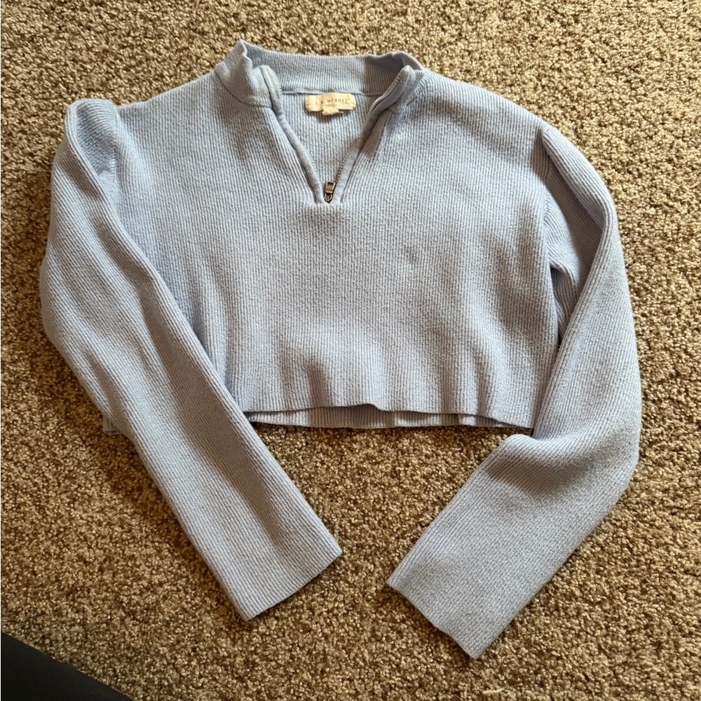 La Hearts Sky Blue Knit Crop Top